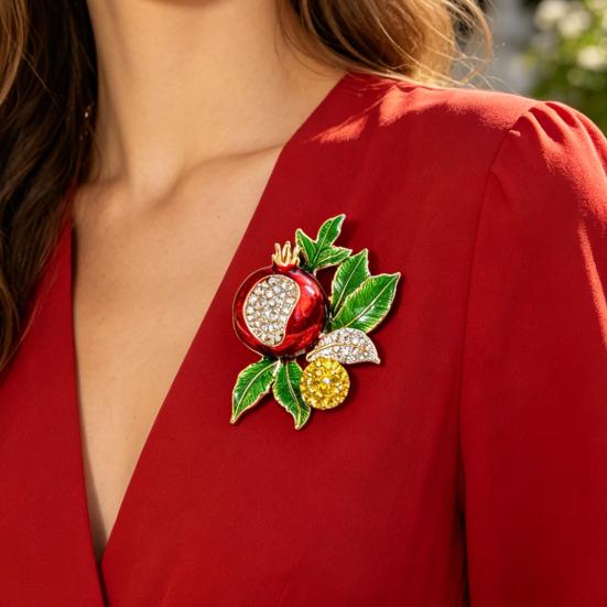 Spilla Smalto Colore Processo Gocciolamento Olio Forma Fiore di Melograno Lega di Zinco Spilla Cappotti Completi Maglioni Vestiti Distintivo Accessorio Festa