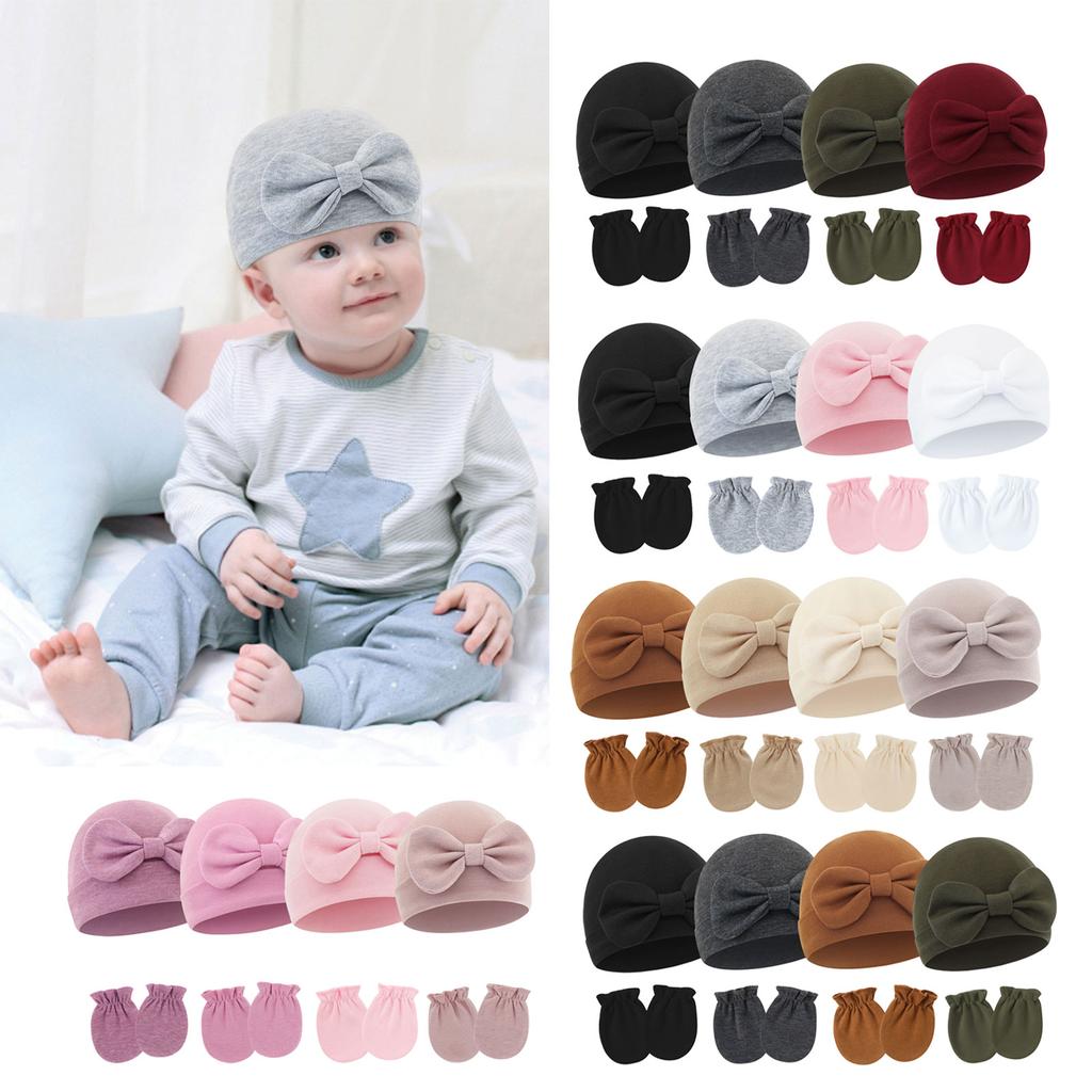 2025 Baby Bonnet Newborns Fetal Cap Fashionable Brimless Hat Trendy Headgear with Anti-grab Mittens Soft Gloves