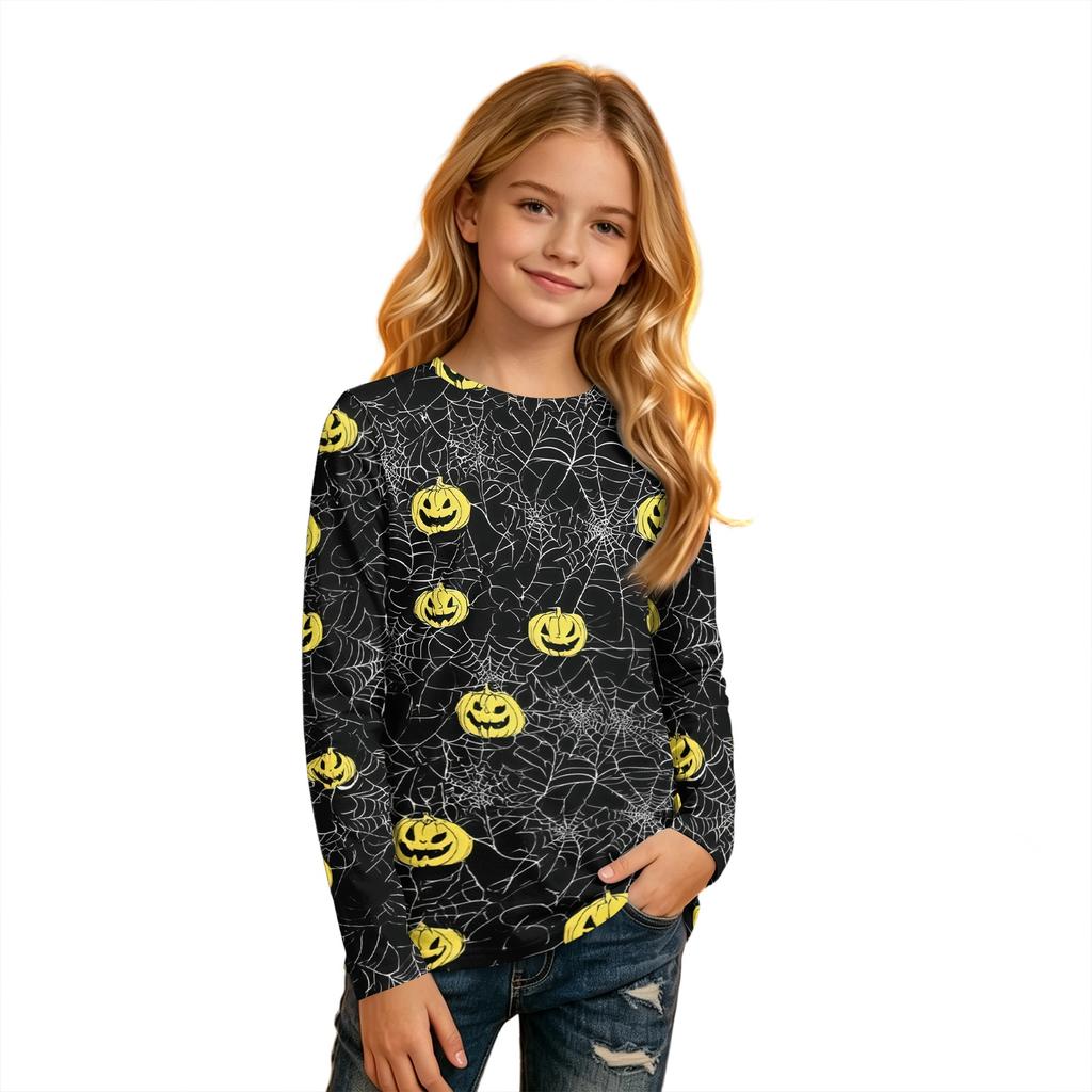 Kids Halloween Printed T-Shirt Long Sleeve Neck Base Layer for Boys Girls