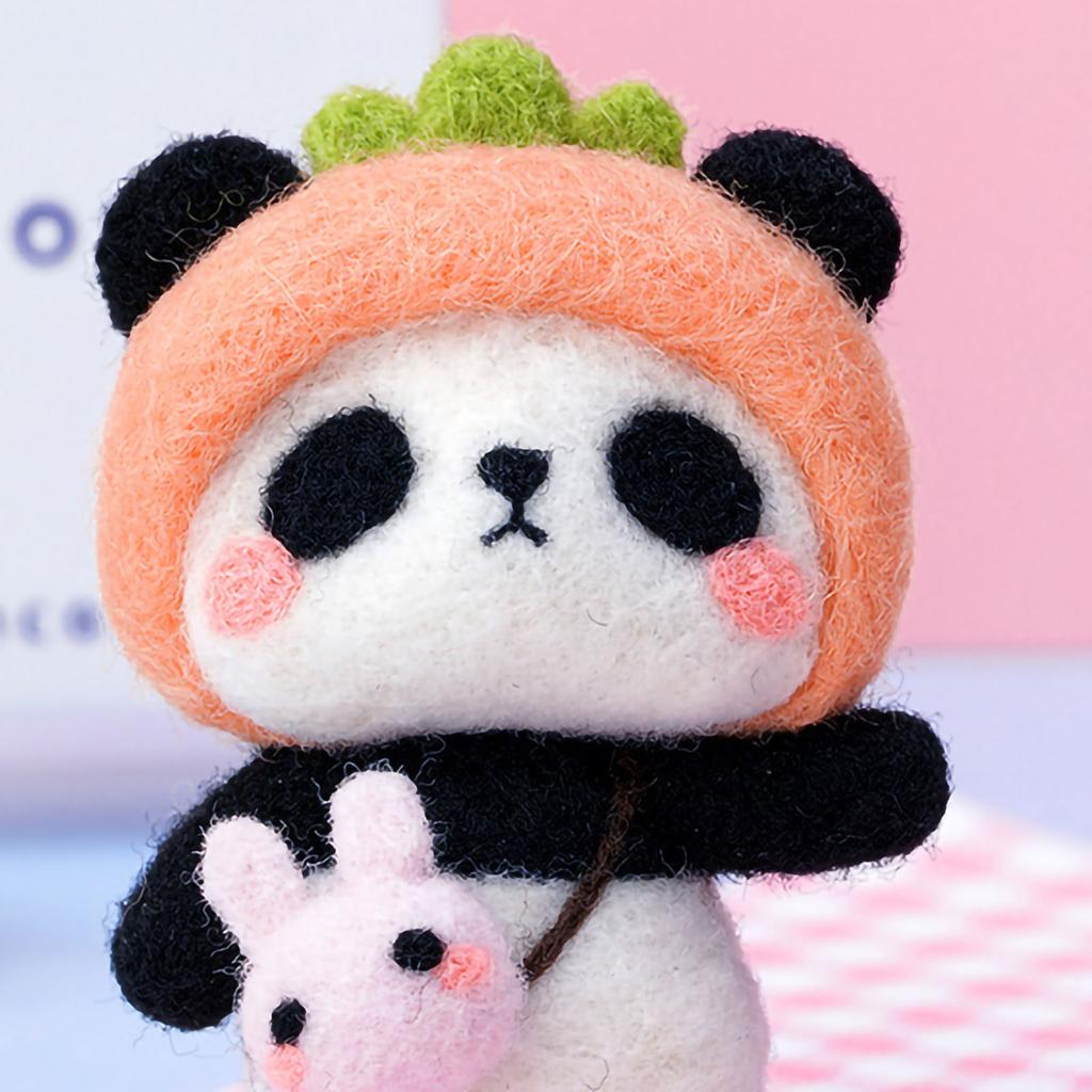 Needle Felting Kit DIY Handmade Wool Pedant Materials Cartoon Panda Shape for Beginners Small Peach