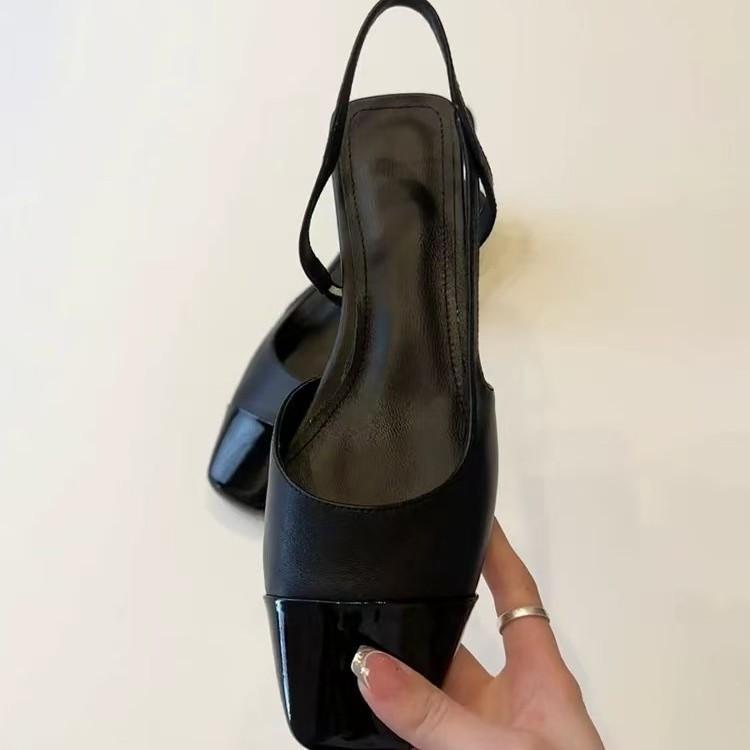 Sheepskin version~ retro bag head color matching sandals with thick heel, medium heel, empty square head single shoes, small fragrant wind wome