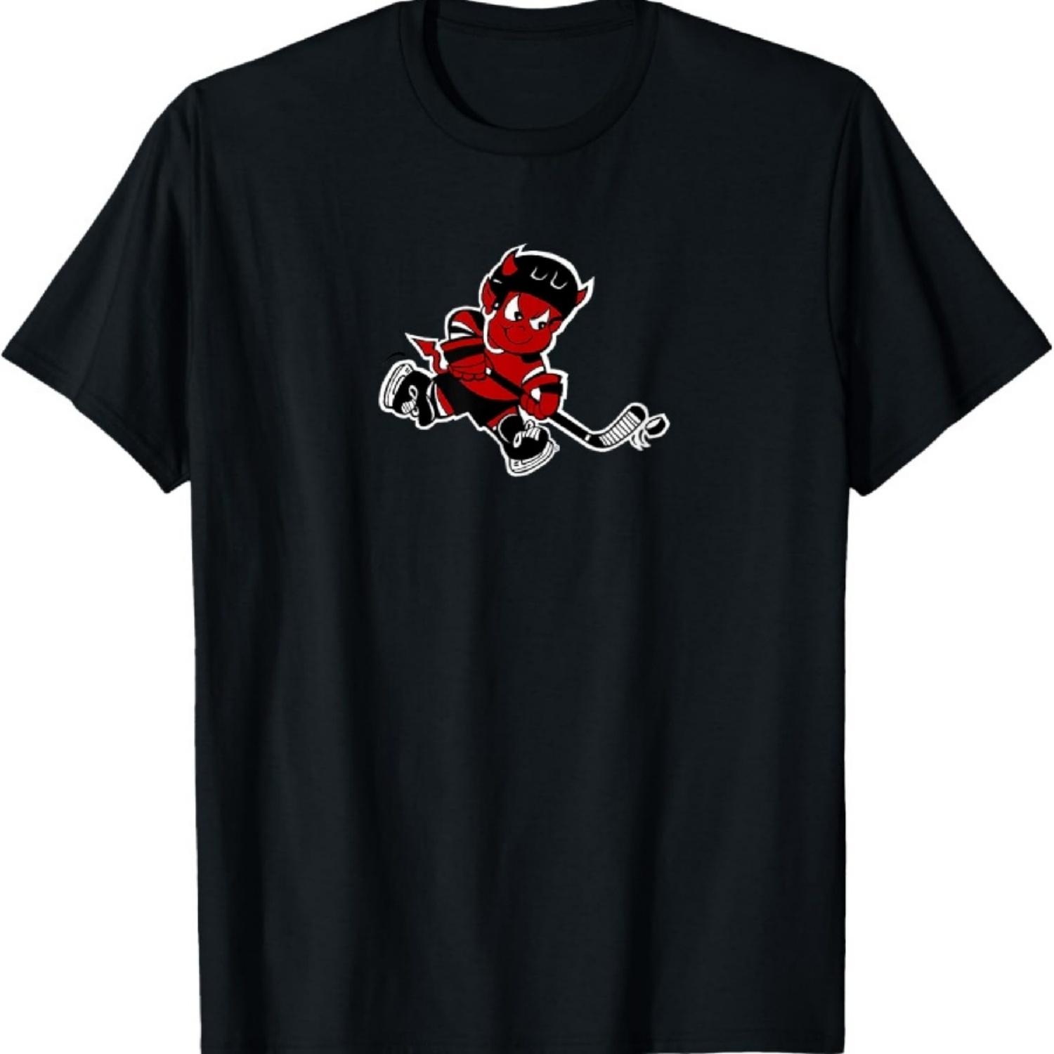 

Cute Devils Cartoon Ice Hockey Player Youth Adult T-Shirt XXXXXL чорний