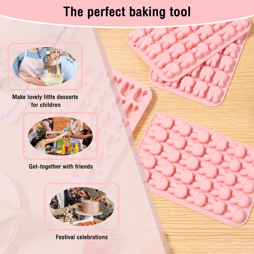 4Pcs Silicone Chocolate Candy Mold Reusable Bunny Shape Baking Mold Heat Resistant Bow Baking Tool for Candy Chocolate Cookies