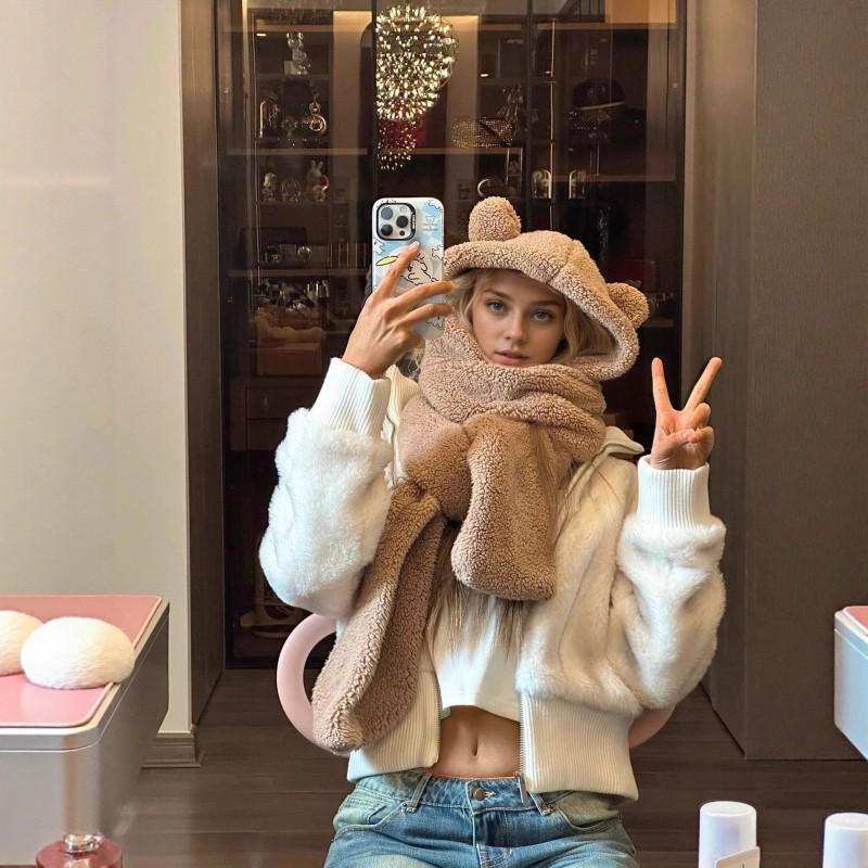 Womens Short Faux Fur Coat With Ribbed Turtleneck Street Style Winter Outerwear