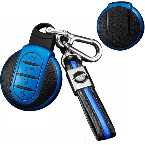 

SANRILY Leather Texture Key Fob Cover for Mini Cooper Clubman Countryman Convertible Hardtop F54 F55 F56 F57 F60 Key Accessories Keyless Full синий