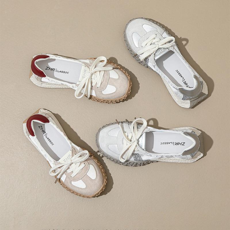 Pantofi sport casual de damă respirabili de primăvară și toamnă, la modă, versatili, cu talpă groasă și șireturi