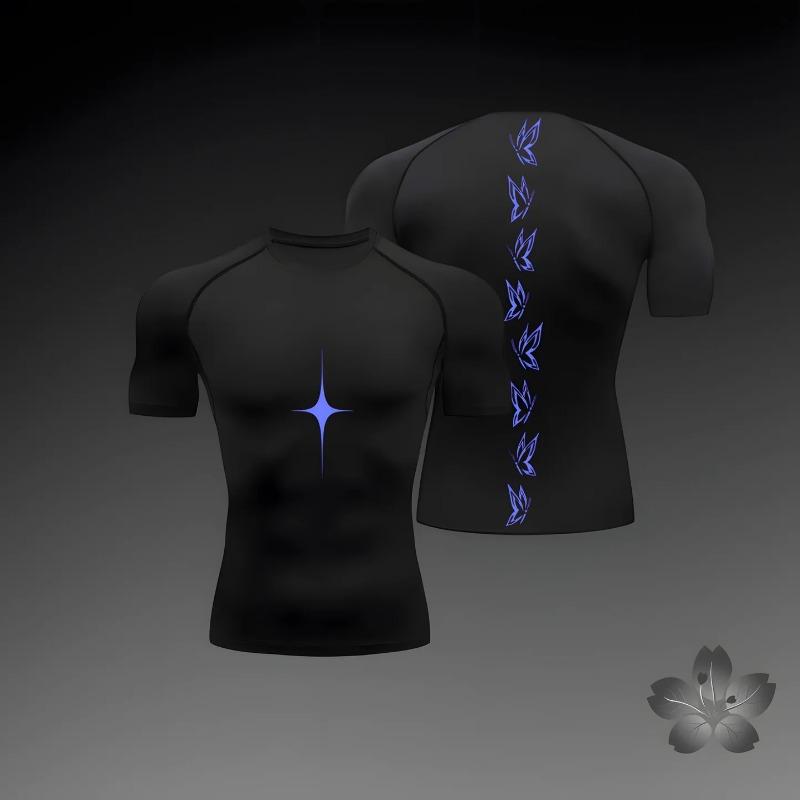 2026 Anime Graphic Compression Shirts for Men Athletic Quick Dry Tshirts Tees Tops Gym Workout Undershirts Short Sleeve Rash Guard