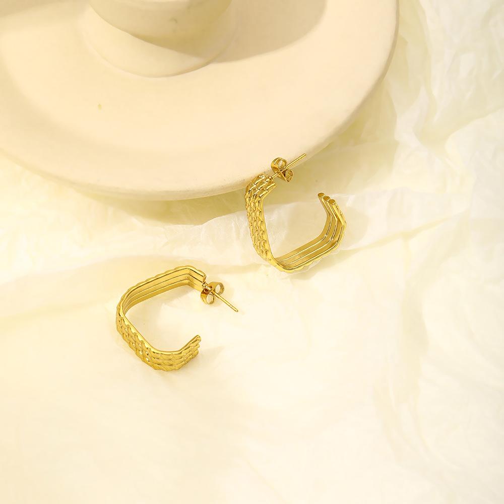 Fashion Personality Stainless Steel Stud Earrings High Light Luxury Square Geometric Earrings Femininity Niche Earrings