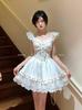 Mori Girl Dress for Flutter French Korean Clean and Summer Clothing [MODKOKU] Women, Sleeves, Girly, Elegant, Feminine, Style, Ribbon, Lace, Frills,