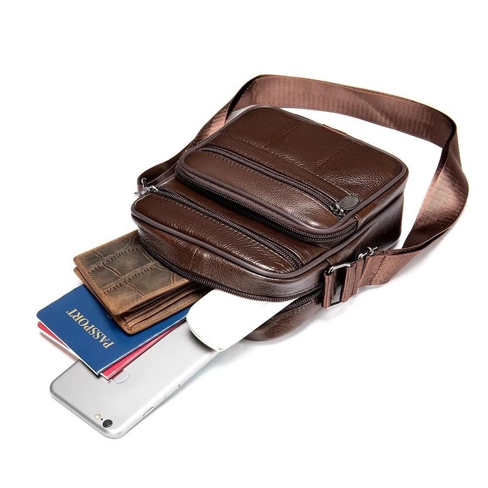 Bolso Bandolera para Hombre de Cuero Genuino Nuevo de Piel de Vaca Moda Bolsos de Hombro Pequeño Informal de Negocios de Cuero