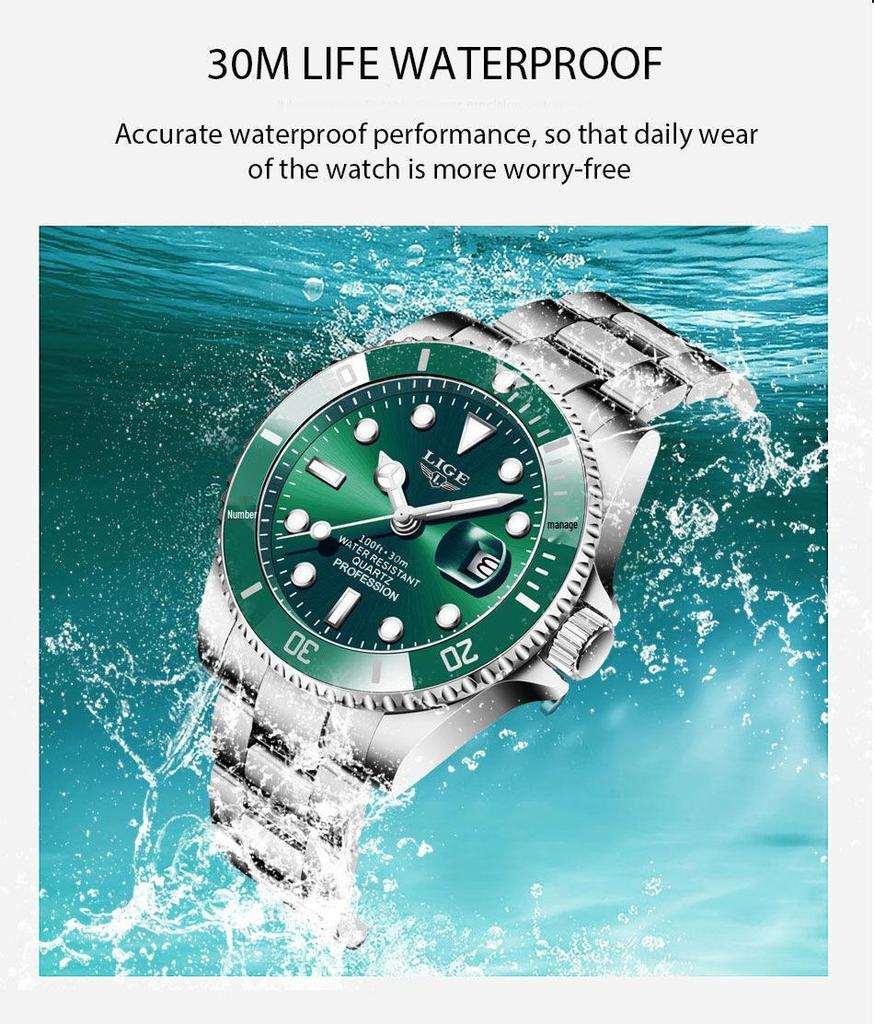 Orologio da Uomo Quarzo Fantasma Verde: Luminoso, Impermeabile, con Calendario - Stile Business di Alta Gamma.