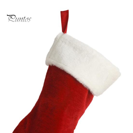 Red White Xmas Party Ornaments 18 Inch Christmas Stocking, Classic Large Fireplace Hanging Plush Stocking Capacity Treat Bags with Soft Cuff for Tree