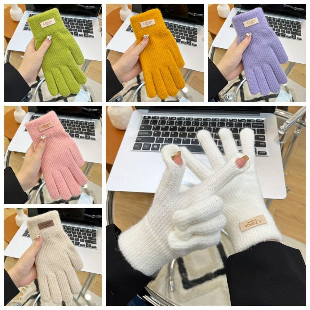 

Five Finger Knitting Gloves Candy Color Cycling Driving Gloves Full Finger Mittens Autumn жёлтый