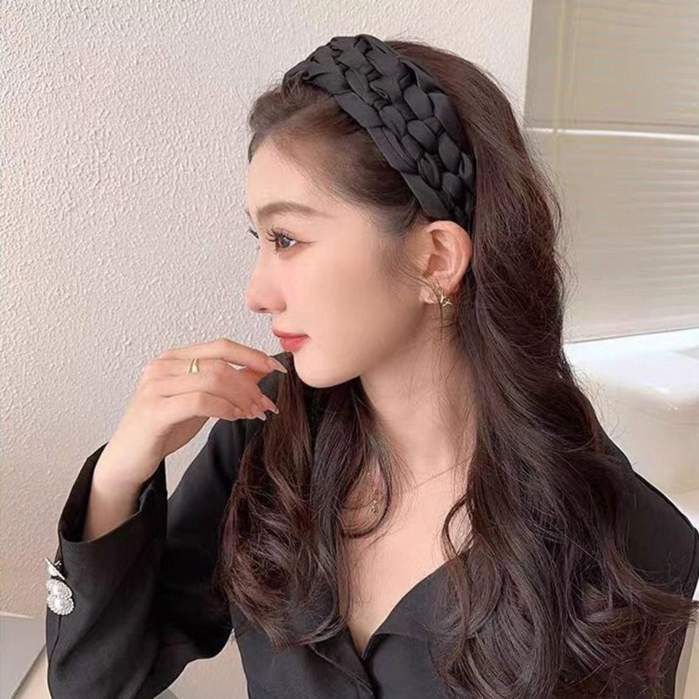 Satin Black Headband Padded Design Women Head Hoop Fashion Braided Hairband Party