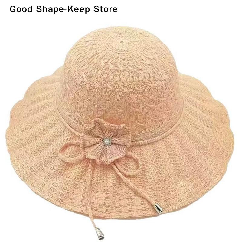 Fashion Casual Wide Brim UV Protection Straw Hat Breathable Beach Cap Bucket Hat Summer Sun Hat