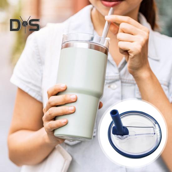 2 Pcs 40 Oz Tumbler Straw Lid with 2 Straws Leak-proof Reusable Replacement Lids Odor-free Dustproof Straw Lid for Stanley Tumbler
