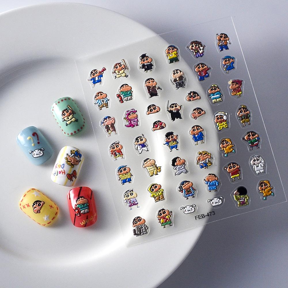 

5D Японські Мультяшні Наклейки для Нігтів з Хлопчиком: Тиснений 3D дизайн, самоклеючий, DIY прикраси для нігтів для дітей