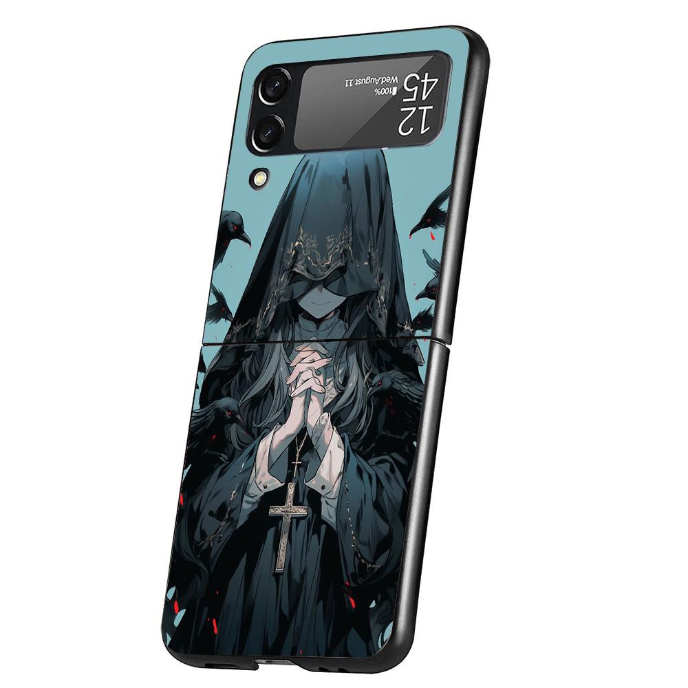 Dark Demon Nun Phone Case For Samsung Galaxy Z Flip 7 6 5 4 3 5G Cover ZFlip7 ZFlip6 ZFlip4 ZFlip5 ZFlip3 Coque Fundas Galaxy Z