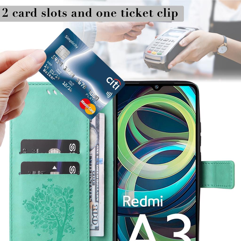 For Xiaomi Redmi A3/Poco C61 4G Phone Case with Stand Cat Tree Pattern Leather Wallet Mobile Cover