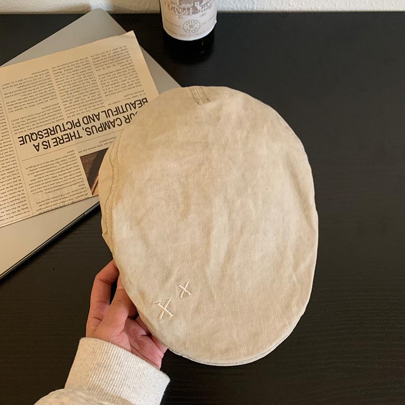 Pink Retro Denim Forward Hat Women'S American Casual Versatile Big Head Circumference Showing Face Small Beret British Style Hat