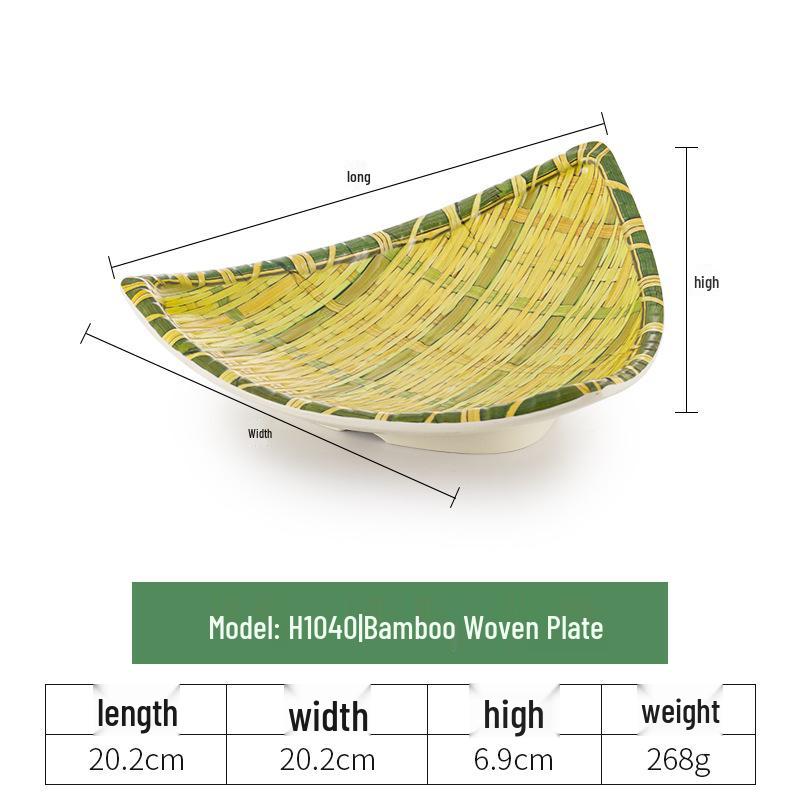 Kreative Melamin-Platte im Bambus-Web-Stil für Hot Pot, Grill und Dessert-Servieren