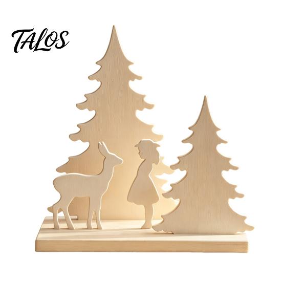 Stable Base Decorative Figurines Christmas Girl Reindeer Tabletop Decor, 3D Printed Fairy Tale Forest Silhouette White Deer Decor with Tree,