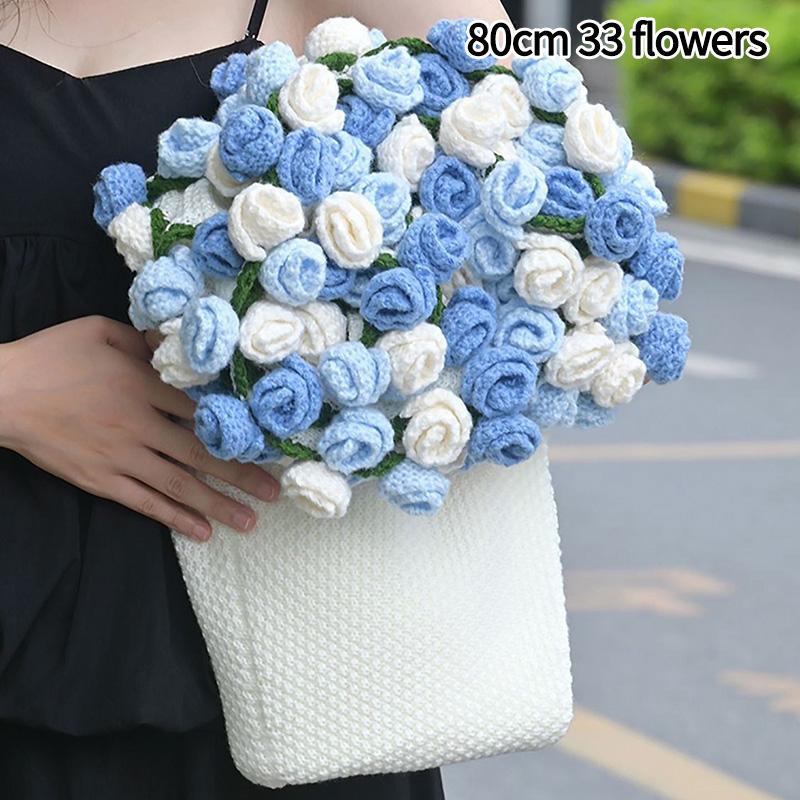 60/80/100cm Crochet Flower Bouquet Blanket Artificial Flowers Blanket Bouquet of Rose Blankets Home Decorations Christmas Gifts