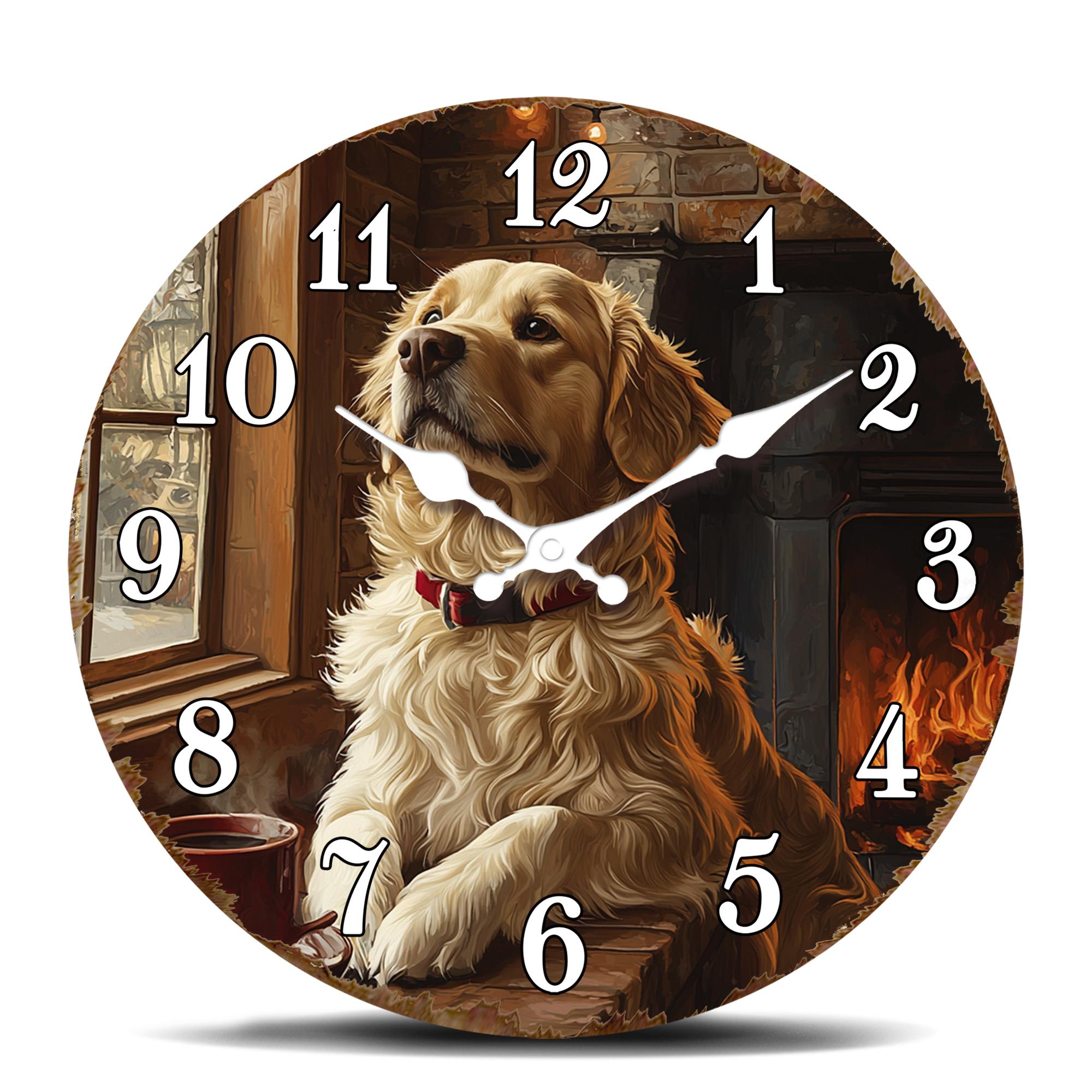 

Golden Retriever by Fireplace Round Wall Clock: Cozy Pet-Themed Decor for Living Rooms and Dog Lovers 10 inch