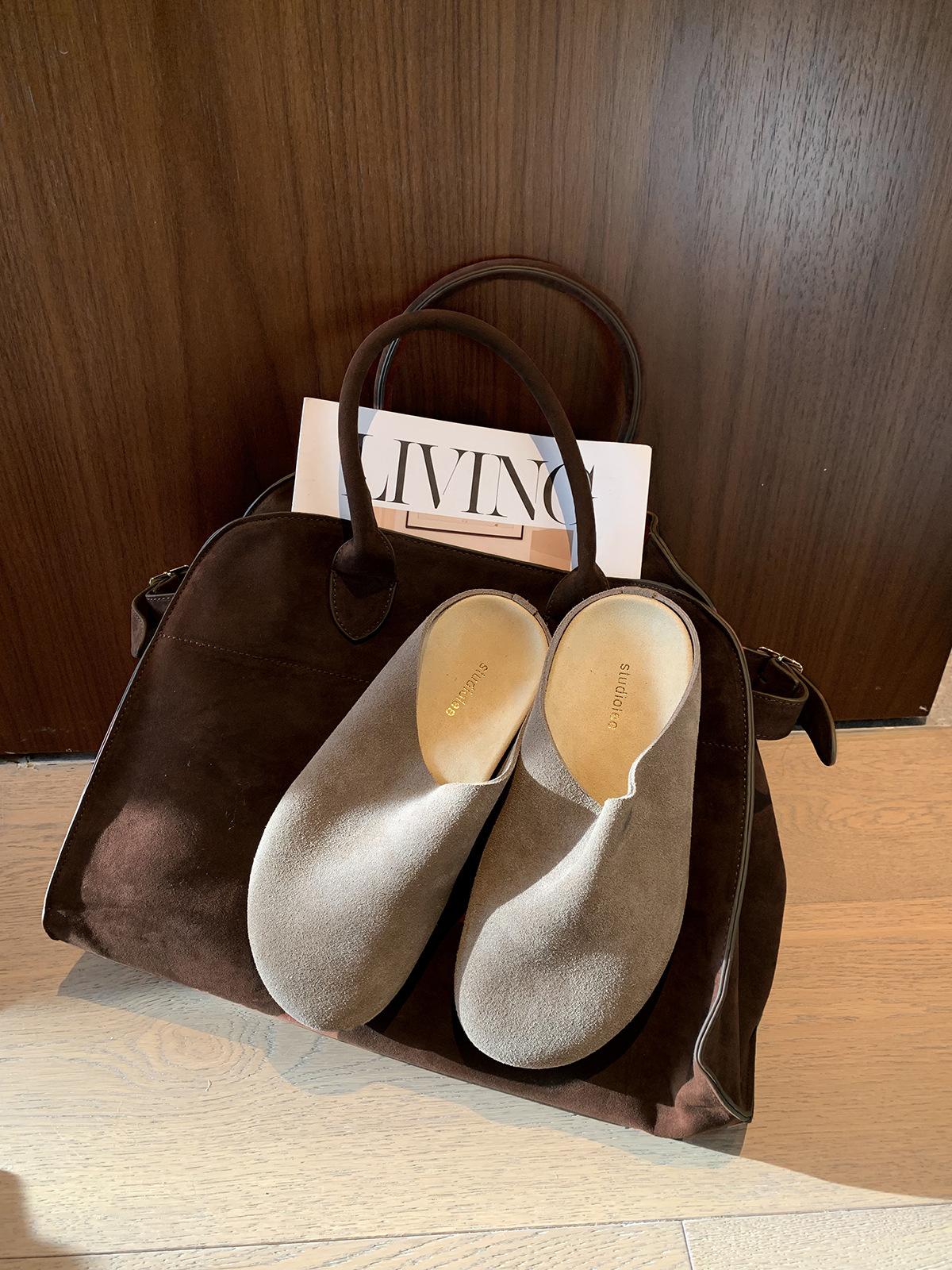 

Grape mother studiolee horse hair row wind soft surface lazy one pedal thick soled big head boken shoes half slippers autumn 35