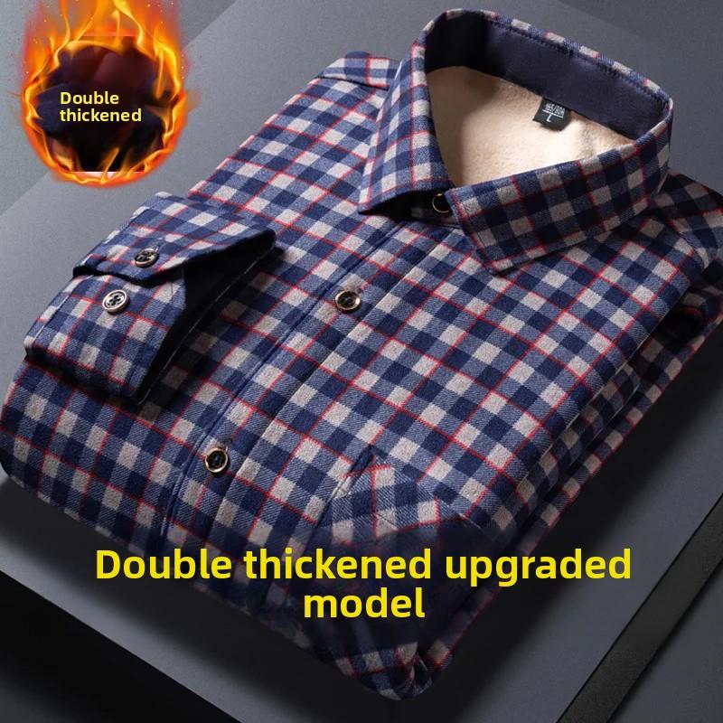 Męska ciepła koszula w kratę, z podszewką z polaru, gruba, z długim rękawem, casualowa, slim fit, w stylu koreańskim, modna odzież zimowa