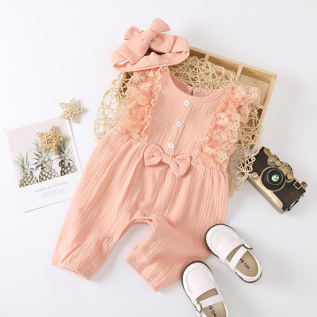 0-18 Months Baby Girl Bodysuit Newborn Baby Girl Romper Sleeveless Jumpsuits+Headband Infant Girl Summer Fashion Playsuit Outfit