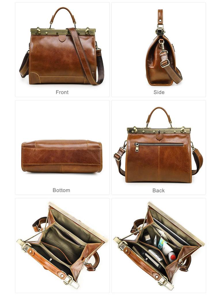 Women's Genuine Cowhide Leather Handbag - Handmade Shoulder & Crossbody Bag with Metal Buckle