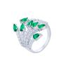 Light Luxury Full Diamond Creative Leaf Open Ring Colorful Treasure Emerald Micro Inlaid Zircon Temperament Ring Ring Ring