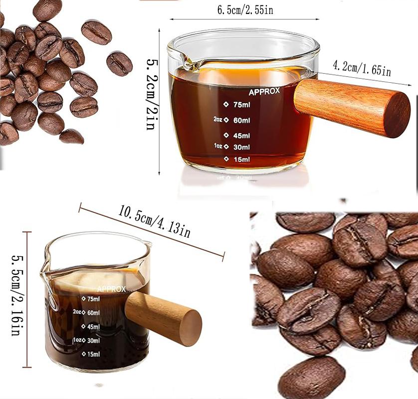 Espressokopp med enkel pip 75 ml Glas Karaff Vinglas Mätkopp Mini Mjölkglas med handtag för mjölk, kaffe, espressotillverkning