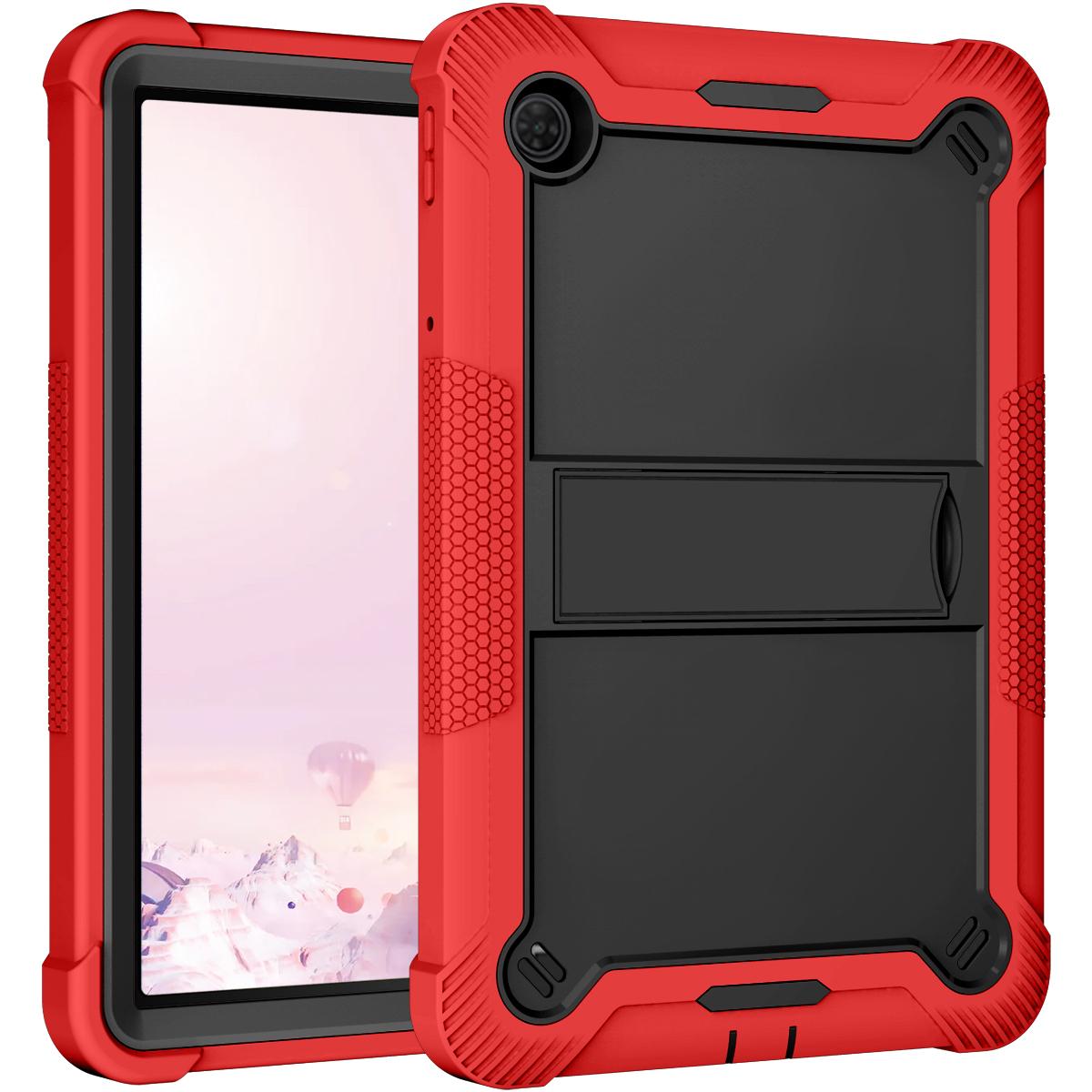 

For TCL Tab 10 5G Silicone+PC Tablet Case Kickstand Shockproof Cover Red+Black