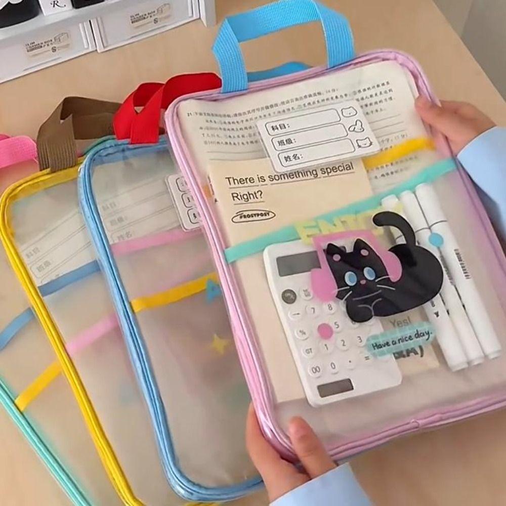 Rabbit Cartoon File Bag Transparent File Folder Bag Sorting Bag Test Paper Storage Bag  Students