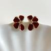 Red enamel flower stud earrings light luxury temperament high-end drip glaze earrings niche unique versatile beautiful ear jewelry