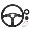 14in Universal Racing Steering Wheel PU Leather Aluminum Frame Universal Fit for 6 Holes Hub Adapter Black