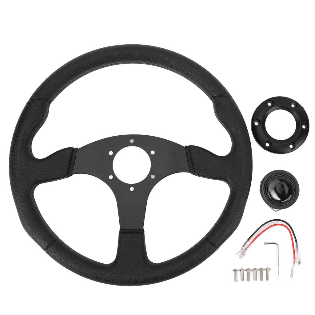 14in Universal Racing Steering Wheel PU Leather Aluminum Frame Universal Fit for 6 Holes Hub Adapter Black