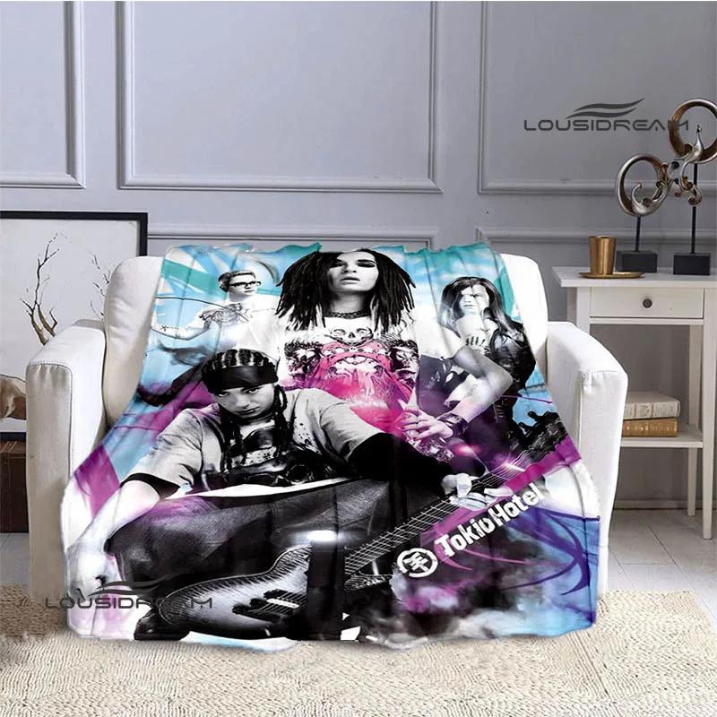 Coperta stampata retrò della band Tokio Hotel, coperta calda in flanella morbida e confortevole, biancheria da letto per casa, viaggio, regalo di compleanno
