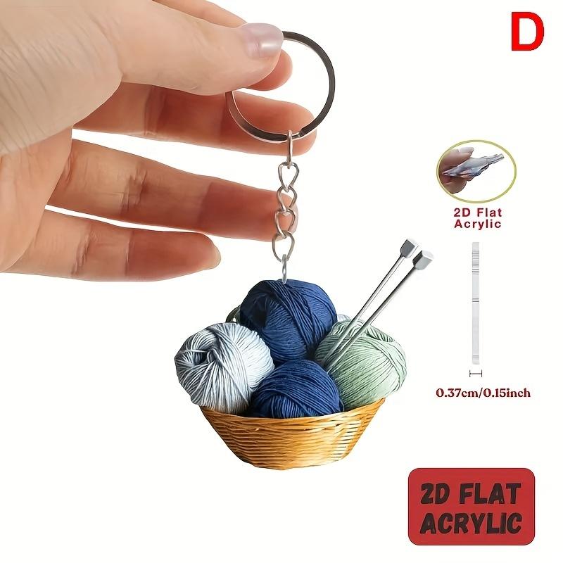 2D Flat Acrylic Playful Keychain Perfect Gift Simple Key Ring Car Home Keys Knitted Yarn Ball Pattern Novelty Key Holder