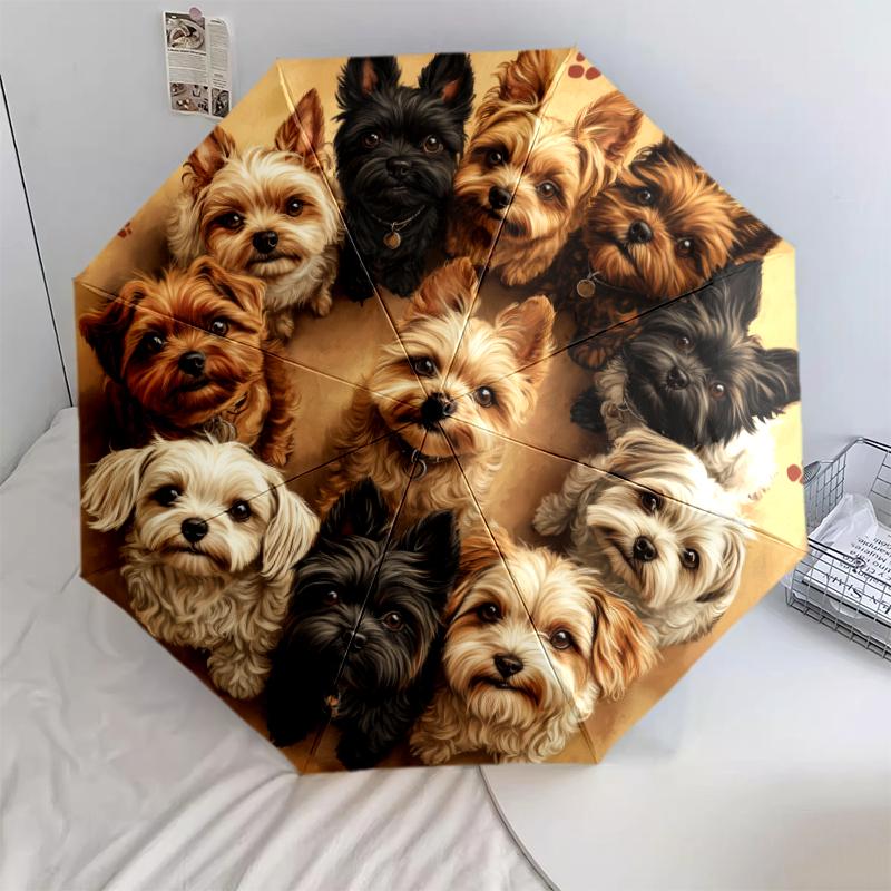 

1 PC Automatic Folding Umbrella - Cute Puppy Pet Pattern, Portable & Foldable Design with 8 Ribs, Christmas Birthday Gifts