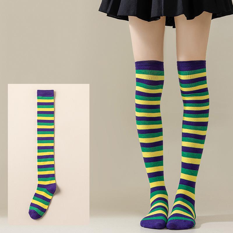 Damen Overknee Socken mit Kreuzstreifen für Halloween, Weihnachten, Karneval, Tanz und Japanische Festivals