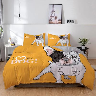 3D Hunde Bettwäsche Set Niedliches Französische Bulldogge Welpe Bettbezug Sets Cartoon Bettdecke Haustiere Heimtextilien Queen 2/3Stk. King Full