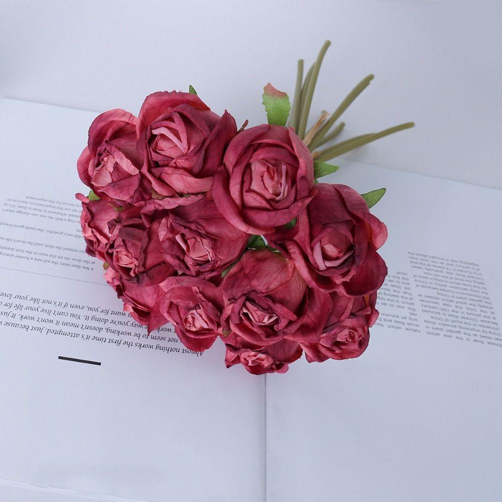 Gift 12 Head Artificial Flower Bouquet Silk Handmade Wedding Bouquet Romantic Lifelike Fake Flowers Wedding Decoration