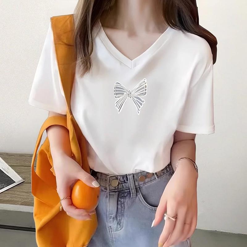 

Новая футболка из чистого хлопка с короткими рукавами, женский топ 2025 лето, женская мода, повседневная, облегающая, с короткими рукавами, женская S