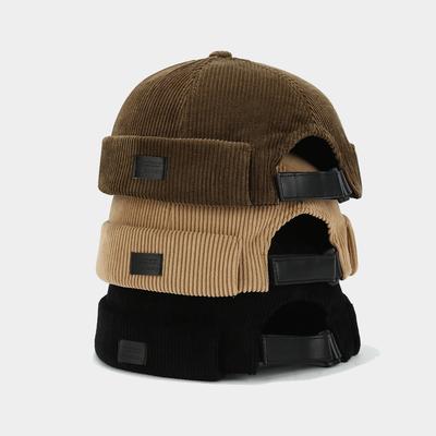 Corduroy Brimless Hat - Soft, Warm Textured Fabric Cap for Fall & Winter, Available In Black, Dark Gray, Beige, and Navy Blue