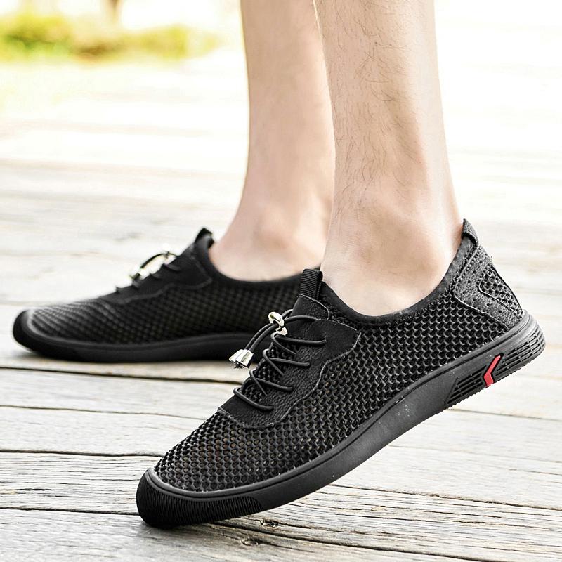 Summer New Outdoor Elastic Mesh Shoe Hollow Out Men Flats Damping Breathable Loafers Fashion Casual Shoes Slip on Shoes Footwear