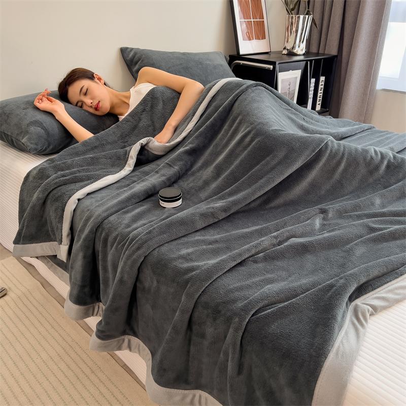 Double Layer Solid Color Milk Velvet Blanket Autumn Winter Thicken Warm Plush Blanket for Bed Sofa Single Double Thick Bed Sheet
