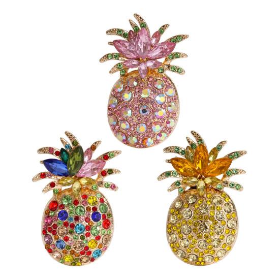 Women Brooch Dazzling Rhinestones Inlaid 3D Pineapple Design Brooch Suit Lapel Sweater